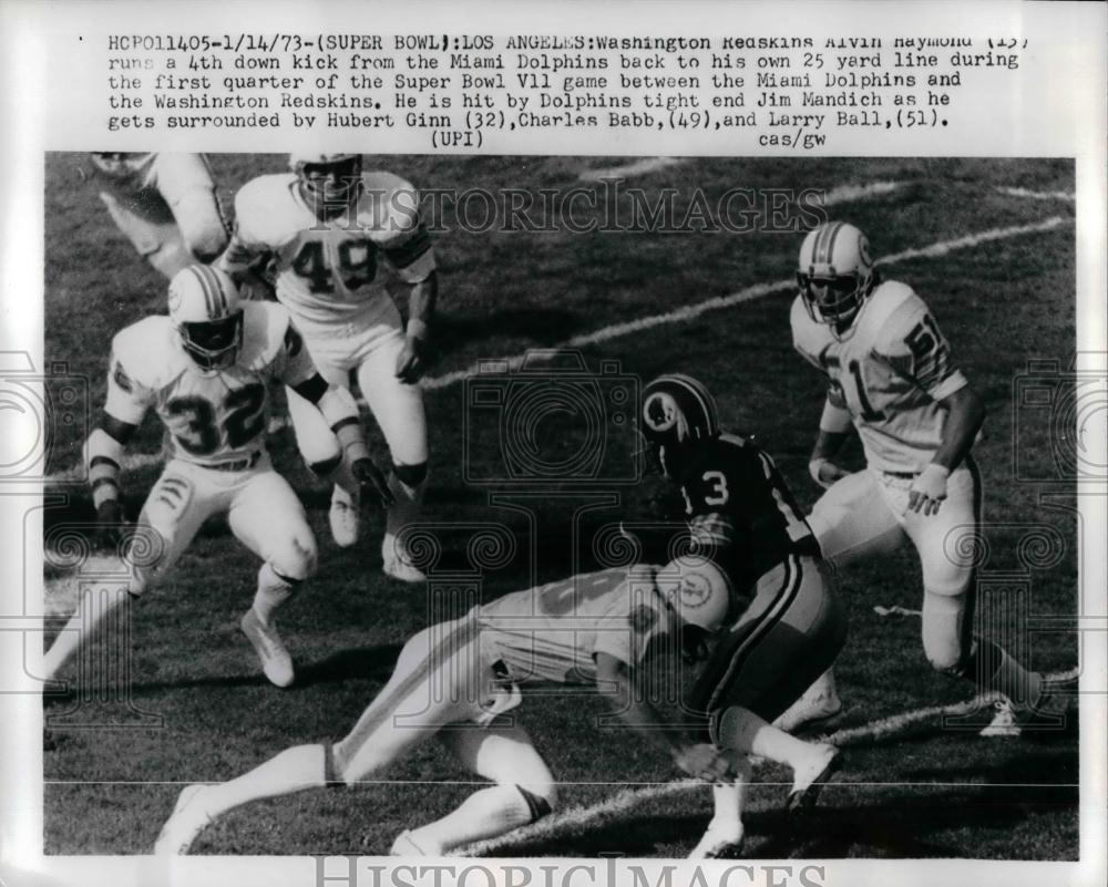 1973 Press Photo Alvin Raymond Redskins First Quarter Super Bowl VII Dolphins - Historic Images