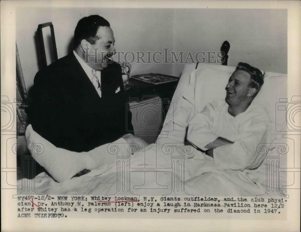 1948 Press Photo Whitey Lockman of New York Giants, Dr. Anthony M. Palermo - Historic Images