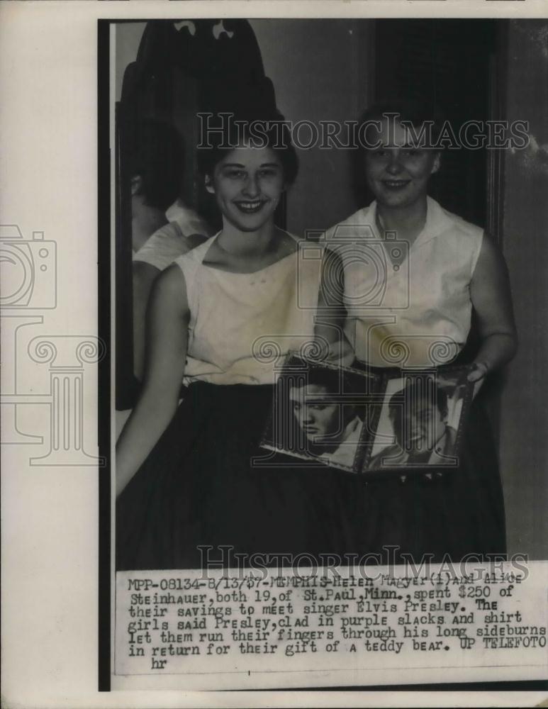 1957 Press Photo Elvis Presley Fans Helen Magyer &amp; Alice Steinhauer - nea16313 - Historic Images