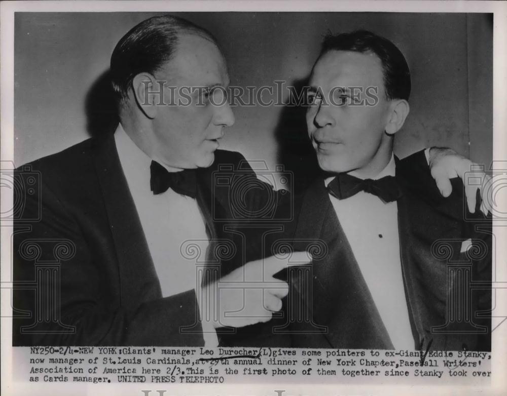 1952 Press Photo Giants Manager Leo Durocher, Manager Eddy Stanky of Cardinals - Historic Images