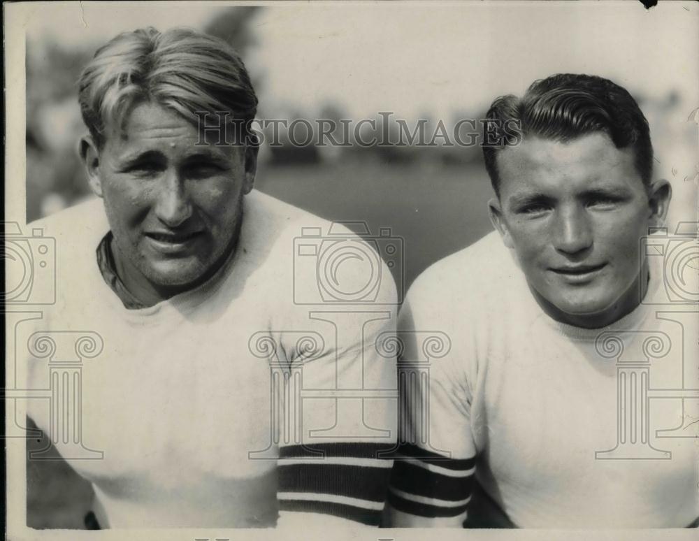 1930 Press Photo Stanford Cardinal Football Players Pete Heiser &amp; Corwyn Artman - Historic Images