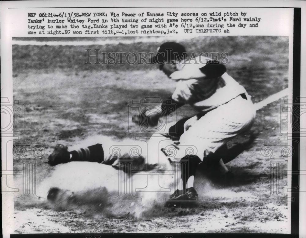 1958 Press Photo Vic Power Kansas City Yankees Whitey Ford - nea17801 - Historic Images