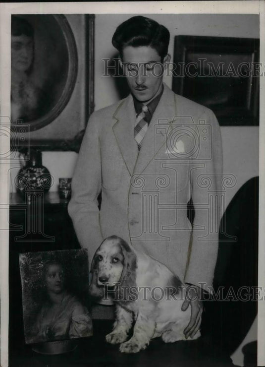1937 Press Photo Arthur Lloyd Jr & his Cocker Spaniel in Oak Park, Ill. - Historic Images