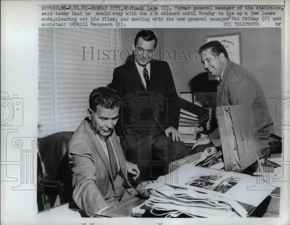 1961 Press Photo Former Athletics GM Frank Lane To Stay On To Tie Up Loose Ends - Historic Images