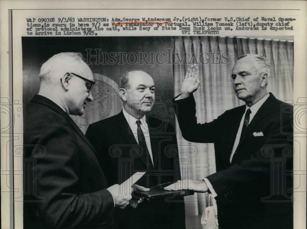 1963 Press Photo Admiral George Anderson Jr. made Amb. to Portugal - nea17071 - Historic Images