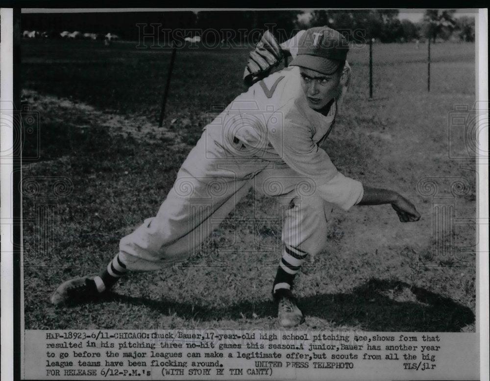 1953 Press Photo Star High School Pitcher Chuck Bauer Has One Year - nea21597 - Historic Images