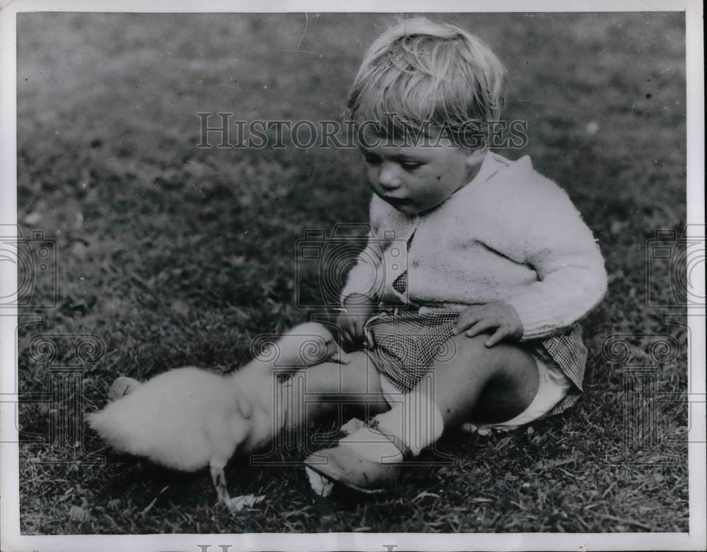 1954 Press Photo Pamela Stanben of England with Wobbly Duckling - nea22333 - Historic Images