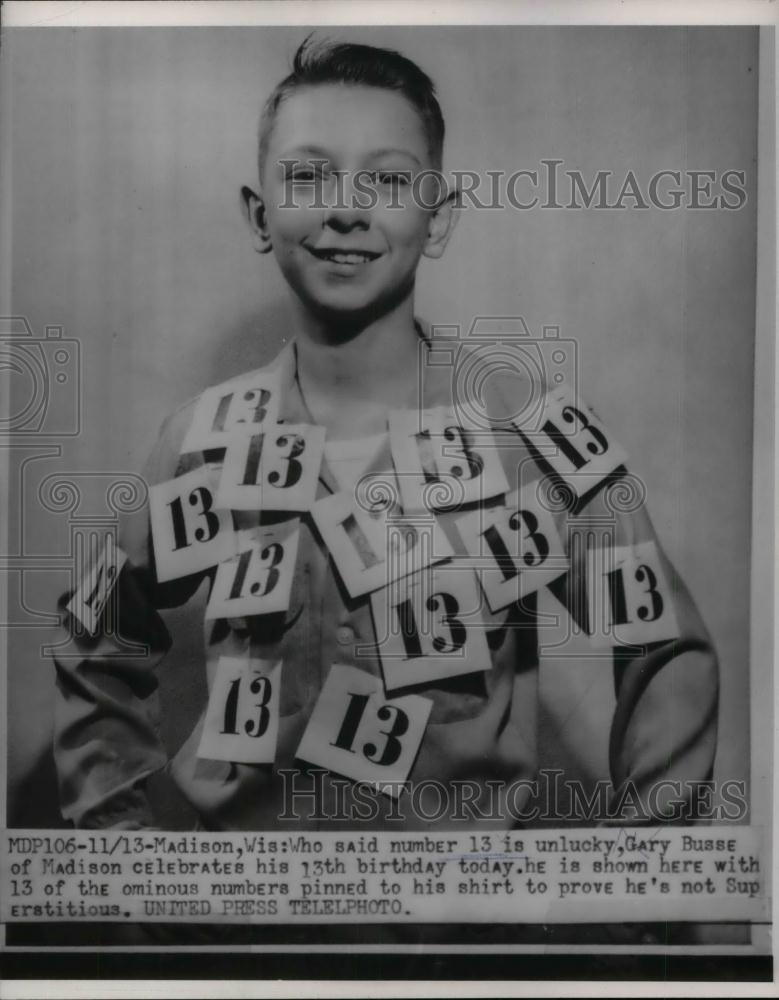 1953 Press Photo Gary Busse of Madison, Wisconsin, celebrates 13th birthday - Historic Images