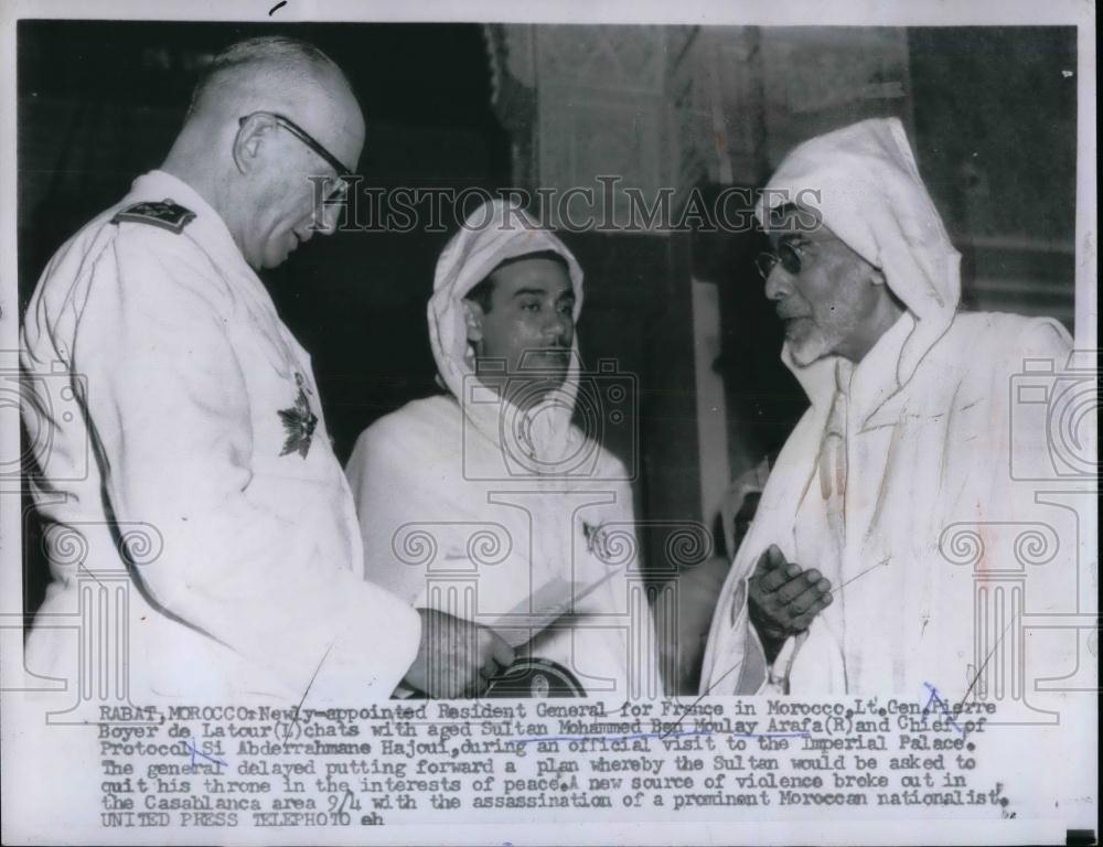 1955 Press Photo French Resident Gen. Boyer de Latour Visits Moulay In Morroco - Historic Images