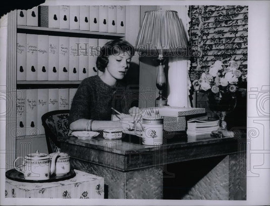 1962 Press Photo Woman Organizes Her Papers With File Boxes - nea23272 - Historic Images