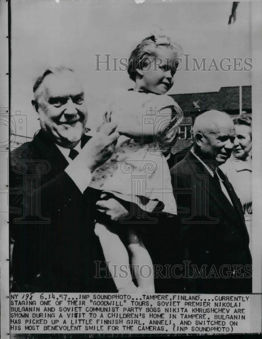 1957 Press Photo Soviet Premier Nikolai Bulganin and Soviet Communist Party Boss - Historic Images