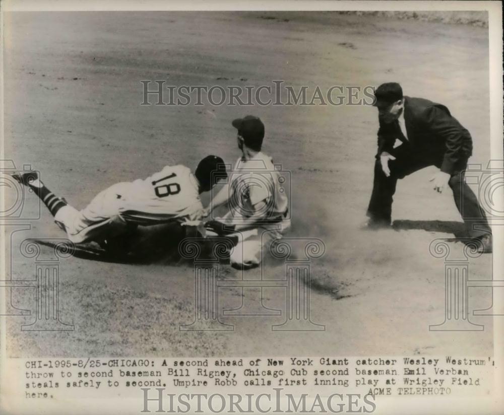 1948 Press Photo New York Giants Catcher Wesley Westrum &amp; Cubs Bill Rigney - Historic Images