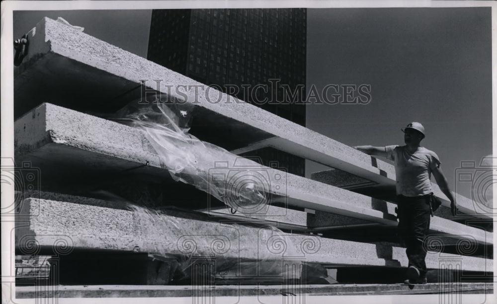 1965 Press Photo Worker looked at 3 new concrete section on Truck. - nea21096 - Historic Images