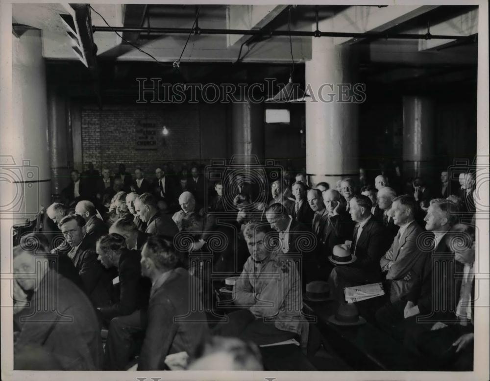 1936 Press Photo 14 Men and Their Buddies Cheer as They Get Bonuses - nea22632 - Historic Images