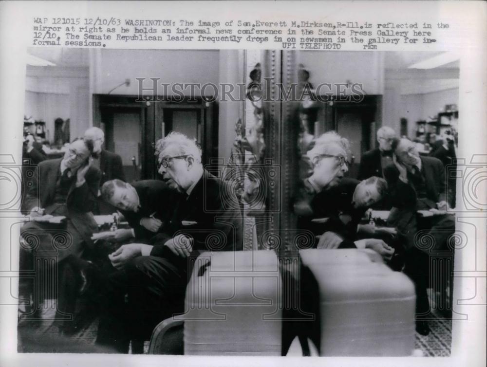 1963 Press Photo Sen. Everett Dirksen of Ill at Senate Press Gallery. - Historic Images