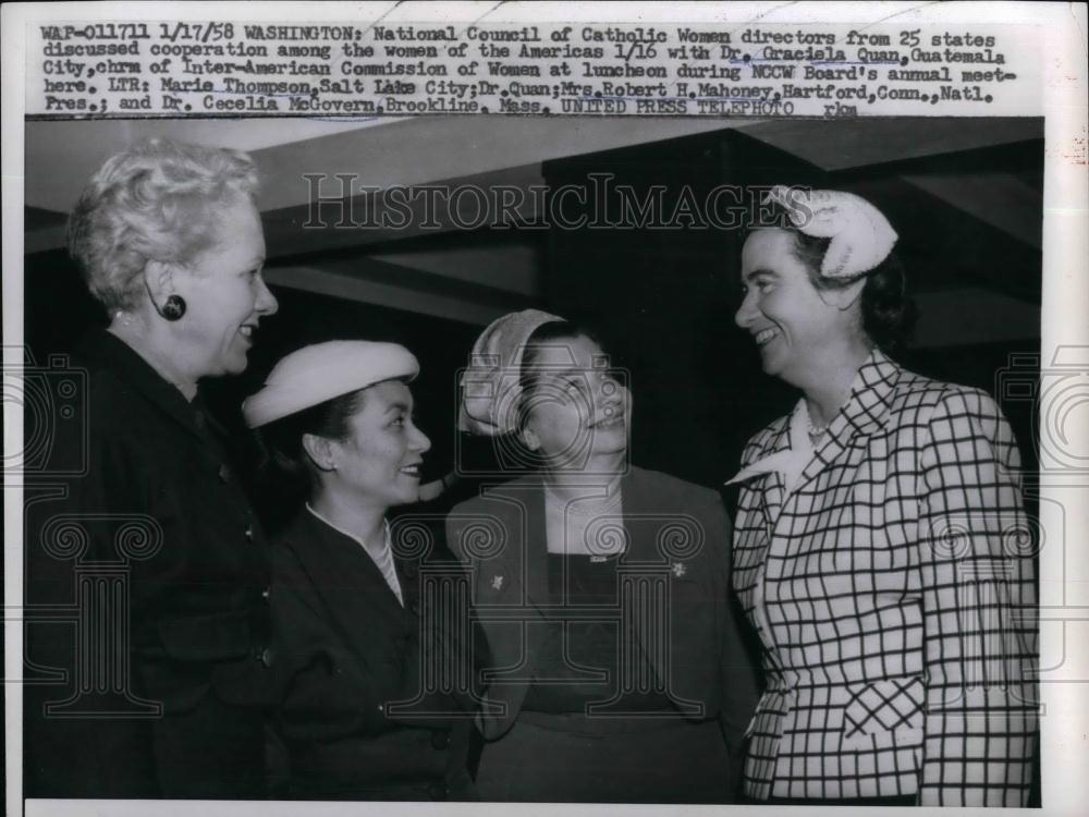 1958 Press Photo National Council Catholic Women Directors Dr. Oraciela Marie - Historic Images