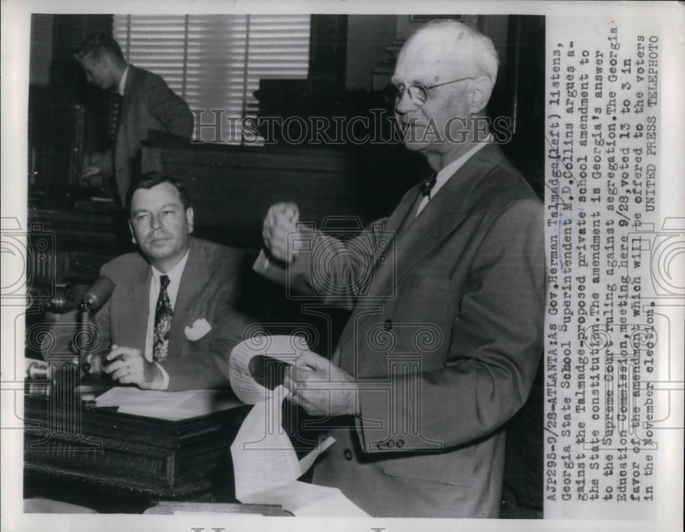 1954 Press Photo Georgia Gov Herman Tallmadge Listens - nea26666 - Historic Images