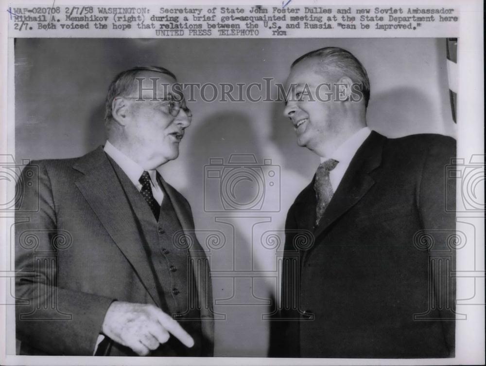 1958 Press Photo Secretary of State John Foster Dulles &amp; Soviet AMbassador - Historic Images