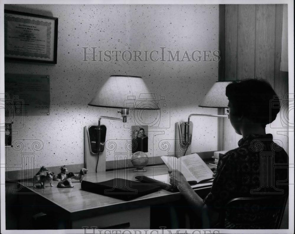 1962 Press Photo Ideal study area, desk lighted by two wall fixtures - nea23286 - Historic Images