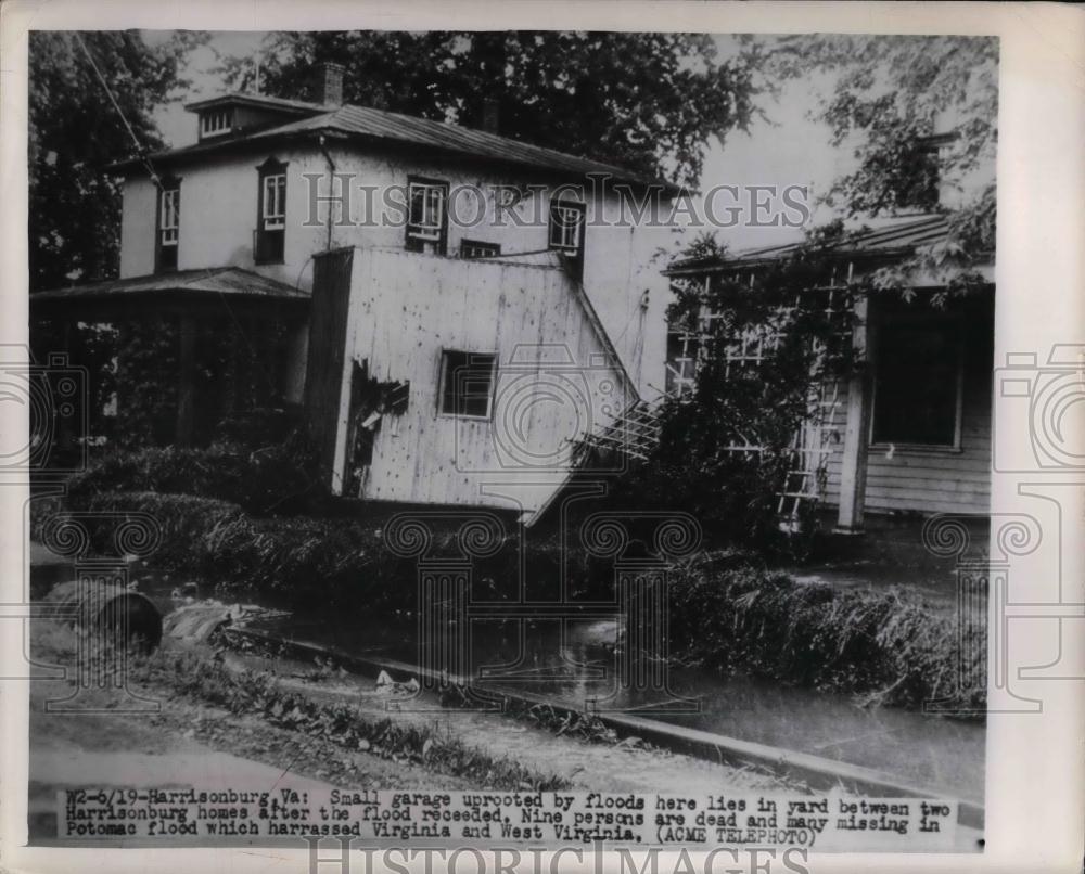1949 Press Photo Small Garage Uprooted by Floods - nea27384 - Historic Images