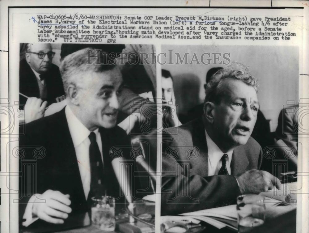 1961 Press Photo Senate GOP leader Everett Dirksen & Union man James Carey - Historic Images