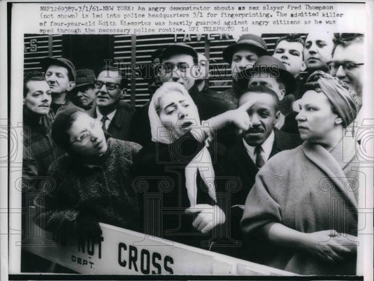 1961 Press Photo Fred Thompson Arrested, Edith Keicorius Murder, New York - Historic Images