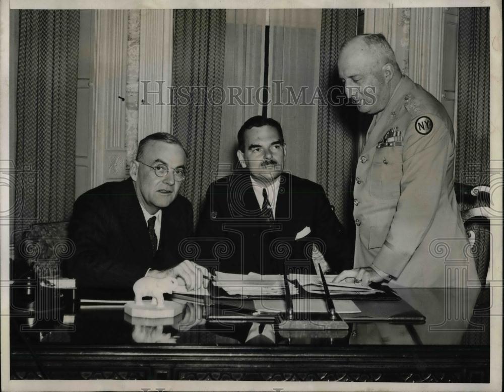 1944 Press Photo JOhn Foster Dulles Gov. Thomas E. Dewey Lt. Gen. Hugh H. Drum - Historic Images