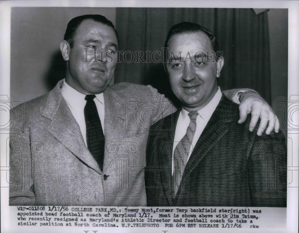 1956 Press Photo University Of Maryland Coach Tommy Mont And Former Coach Tatum - Historic Images