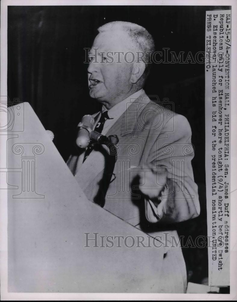 1952 Press Photo Sen.James Duff of Pa. addresses Republican Rally. - nea22130 - Historic Images