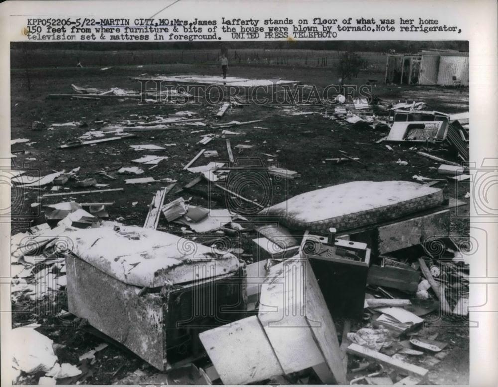 1957 Press Photo Mrs. James Lafferty House blown by Tornado - nea21241 - Historic Images