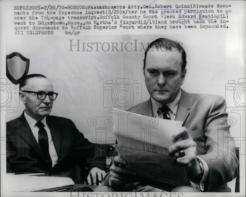 1970 Press Photo Attorney Gen. Robert Quinn, Edward Keating, Court Clerk - Historic Images