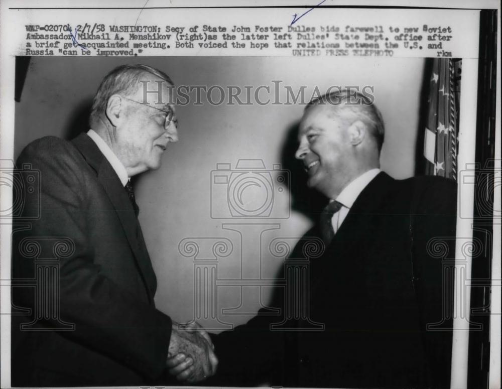 1958 Press Photo Secretary of State John Foster Dulles &amp; Soviet Ambassador - Historic Images