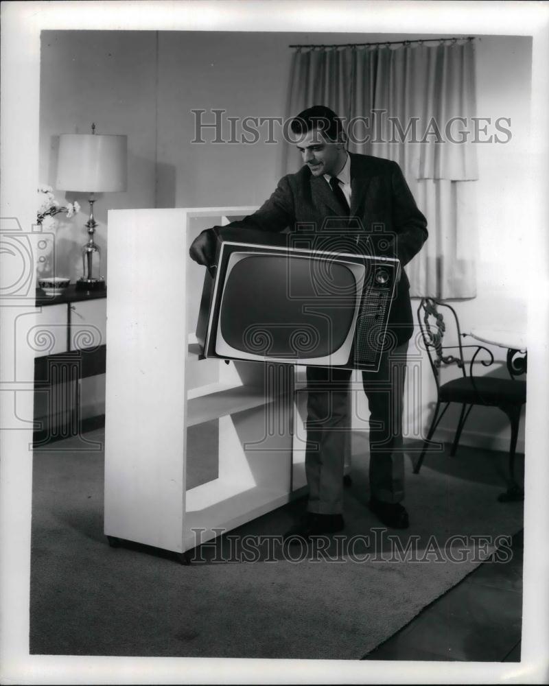 1958 Press Photo A new TV and console stand for it - nea23779 - Historic Images