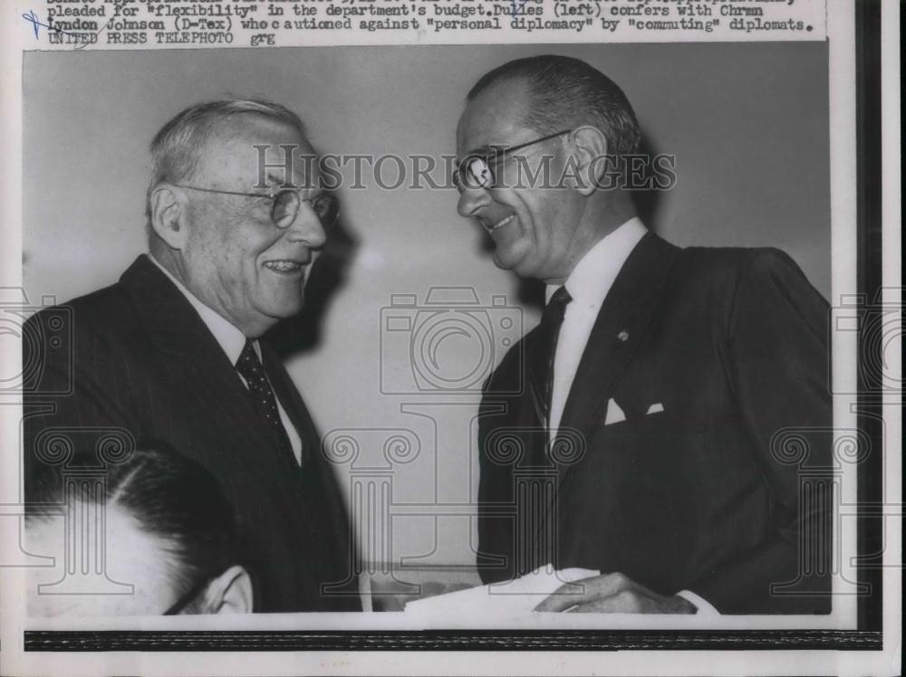 1958 Press Photo U.S.State Sec. John Foster Dulles and U.S.Pres.Johnson Lyndon. - Historic Images