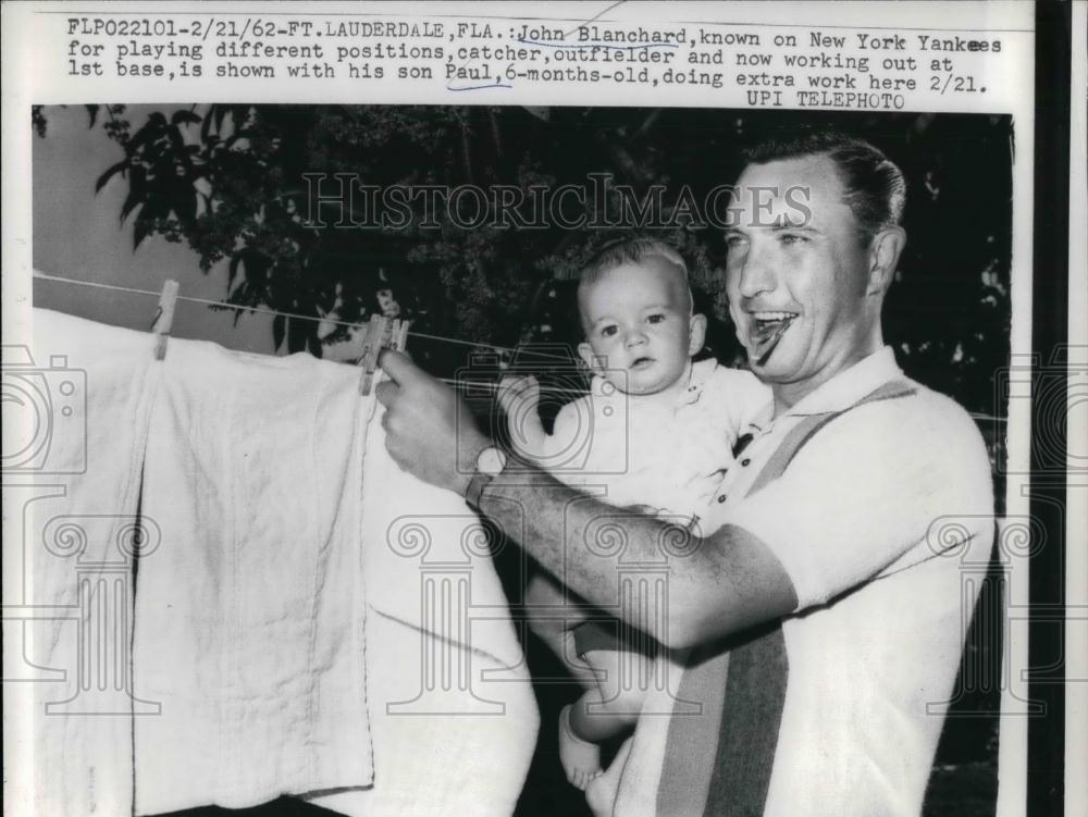 1962 Press Photo Yankees Player John Blanchard With Infant Son Paul - nea20945 - Historic Images