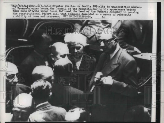 1958 Press Photo Premier Charles De Gaulle with the Council of the Republic - Historic Images