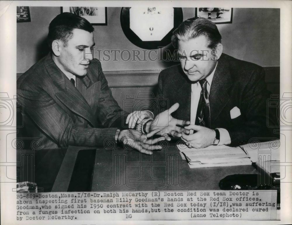 1950 Press Photo Red Sox Billy Goodman & team Dr Ralph McCarthy - nea24691 - Historic Images