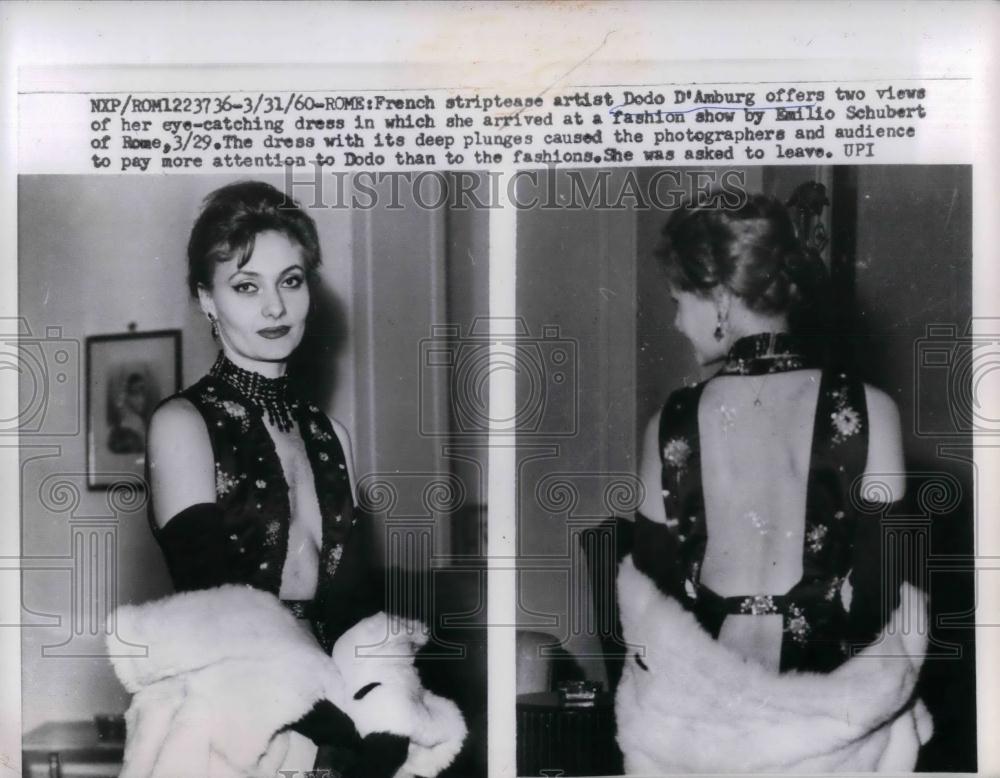 1960 Press Photo French Striptease artist Dodo D&#39;Amburg - nea23527 - Historic Images