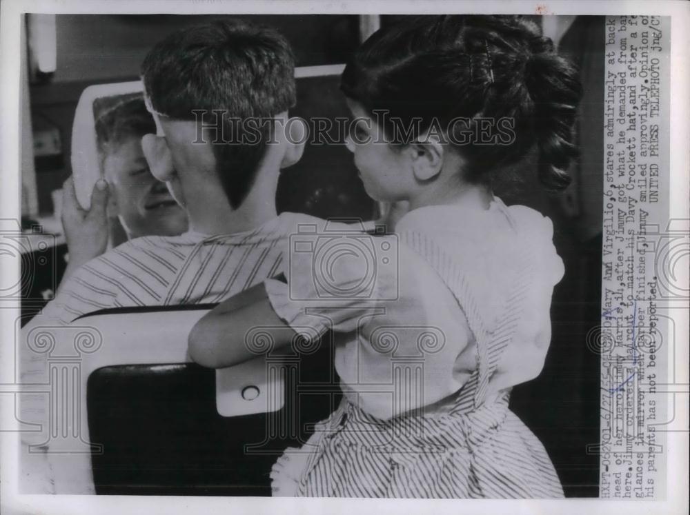 1955 Press Photo Mary Ann Virgilio, Jimmy Harris with Davy Crocket Haircut - Historic Images