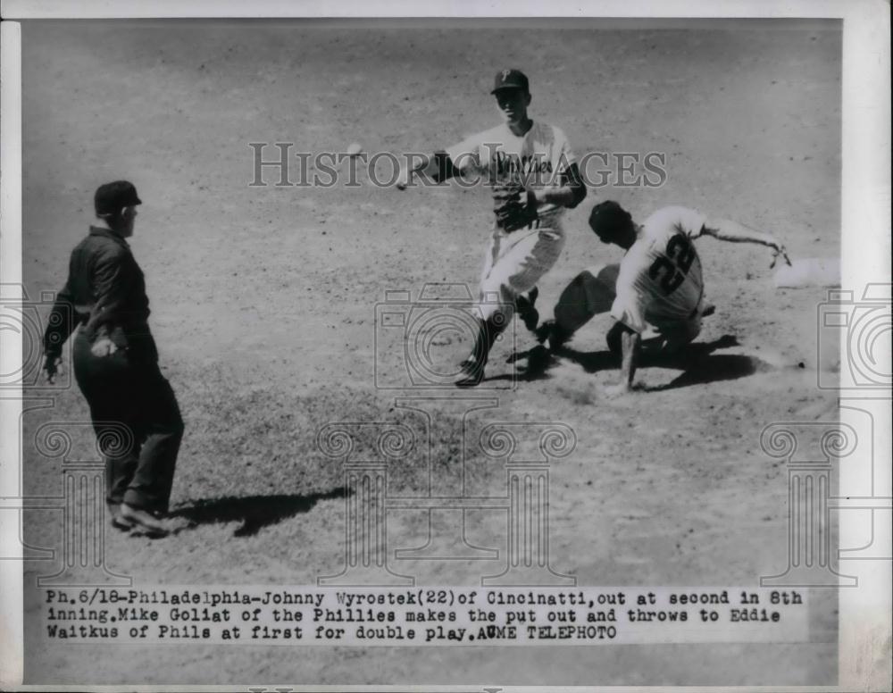 1950 Press Photo Reds Johnny Wyrostek #22 Against Phillies - nea22528 - Historic Images