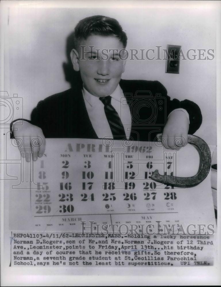 1962 Press Photo Norman D. Rogers, student at St. Cecillias Parochial Norman - Historic Images