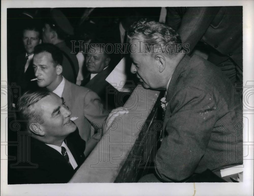 1956 Press Photo Sen. Dirksen of Ill. talked with Undersecy Herbert Hoover Jr. - Historic Images