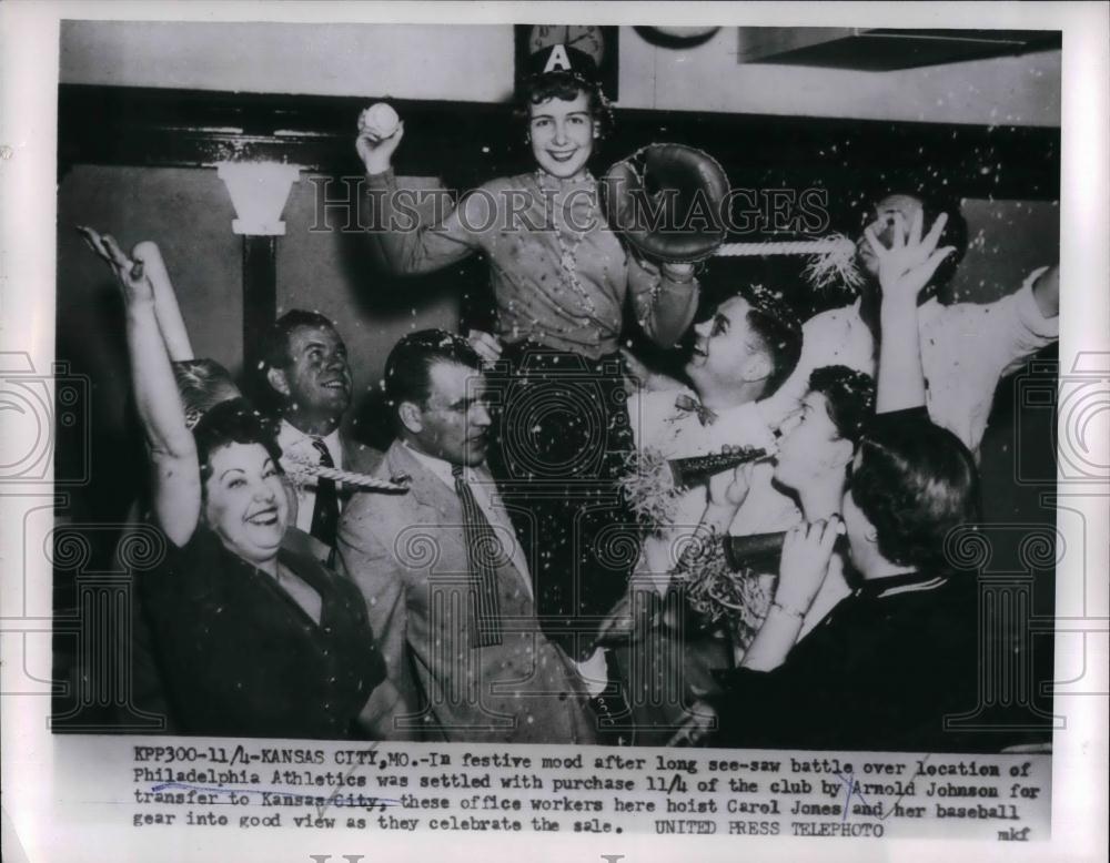 1954 Press Photo Celebration of Phildelphia A&#39;s sale to K.C - nea20637 - Historic Images
