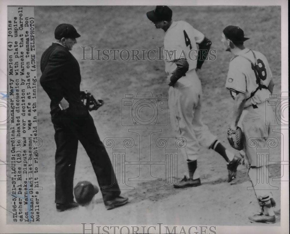 1951 Press Photo Cardinals Manager Marty Marion And Catcher Del Rice - nea22473 - Historic Images