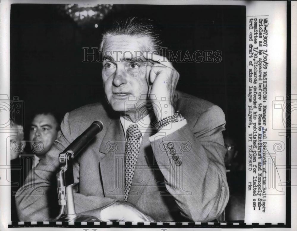 1959 Press Photo Paul Richard, Manager of Baltimore Orioles - nea20885 - Historic Images