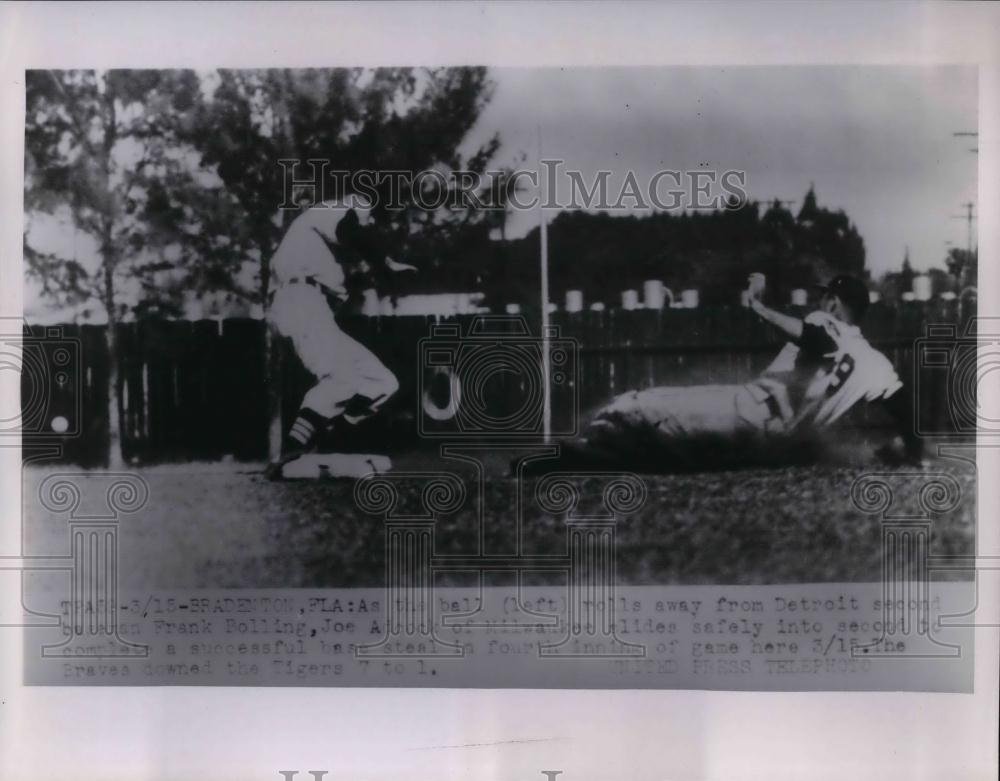 1954 Press Photo Detroit Frank Rolling Braves Tigers Game - nea24630 - Historic Images