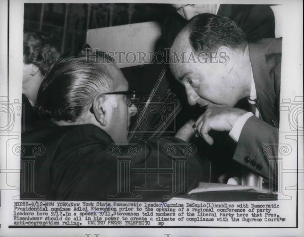 1956 Press Photo NY Democratic Leader Carmine DeSapio With Adlai Stephenson - Historic Images