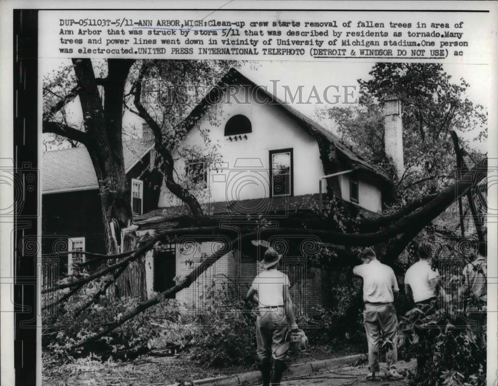 1959 Press Photo storm damage in Ann Arbor, Mich near University of Michigan - Historic Images