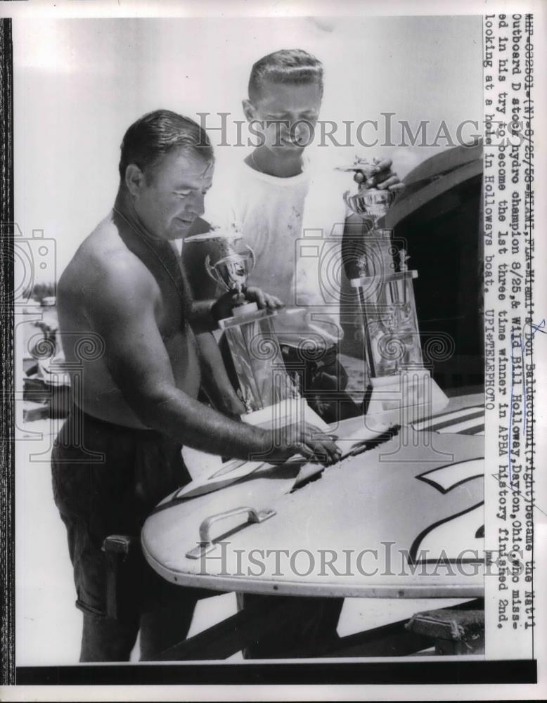 1958 Press Photo Miami's Don Baldaccinni Nat'l Outboard D Stock Hydro Champion - Historic Images