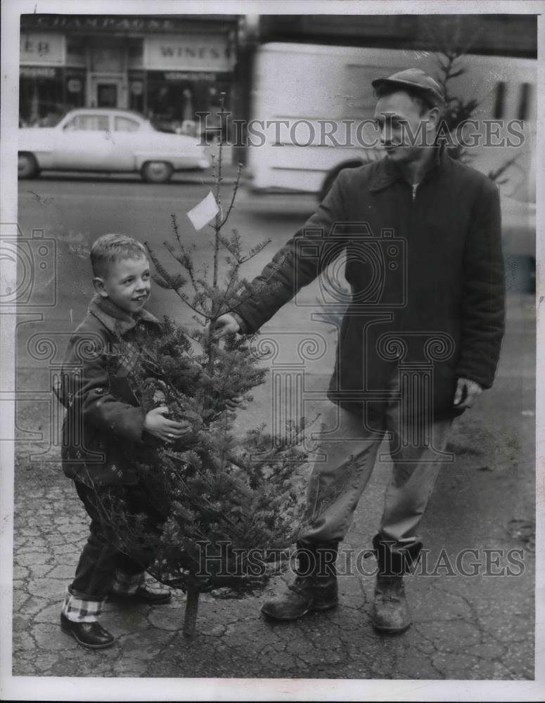 1956 Press Photo Thomas Land &amp; Roger Huffman with Christmas Tree - nea31530 - Historic Images